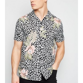 White Floral Leopard Print Viscose Shirt