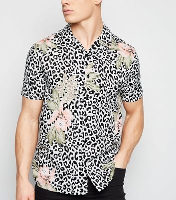 White Floral Leopard Print Viscose Shirt