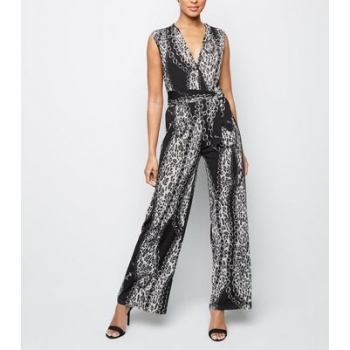 Mela Black Chain Print Wide Jumpsuit