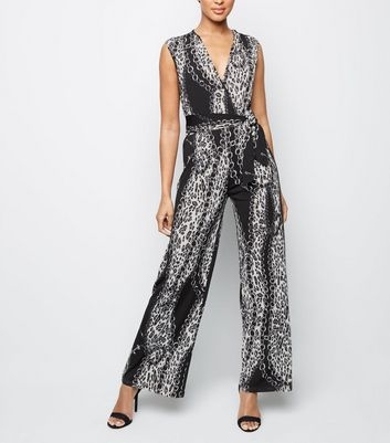 Mela Black Chain Print Wide Jumpsuit