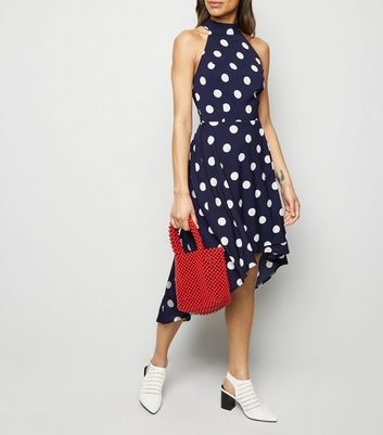 Mela Blue Polka Dot Dip Hem Dress