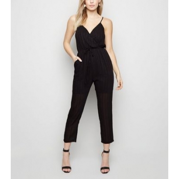 Mela Black Textured Stripe Wrap Front Jumpsuit