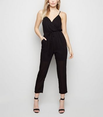 Mela Black Textured Stripe Wrap Front Jumpsuit