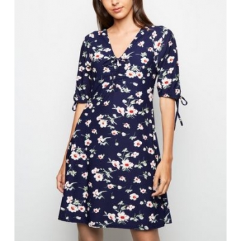 Blue Vanilla Navy Floral Tie Sleeve Tea Dress