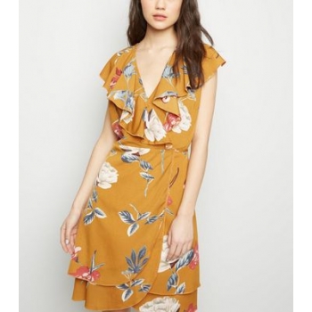 Mela Yellow Floral Frill Wrap Dress