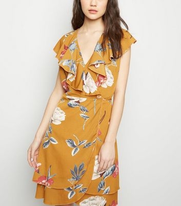 Mela Yellow Floral Frill Wrap Dress