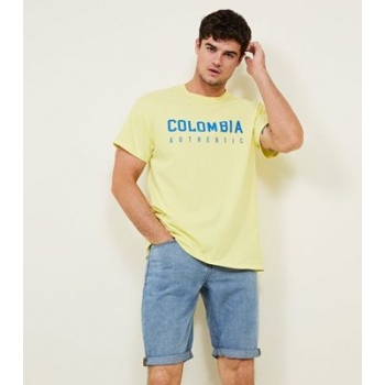 Pale Yellow Colombia Slogan T-Shirt