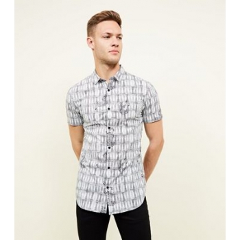 Black Tiger Print Short Sleeve Cotton Shirt