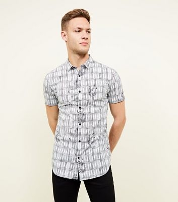 Black Tiger Print Short Sleeve Cotton Shirt