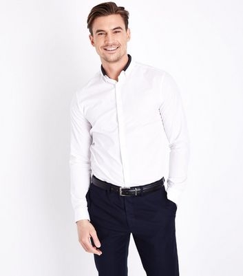 White Double Collar Trim Shirt