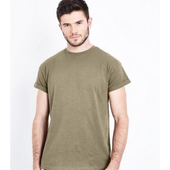 Khaki Cotton Rolled Sleeve T-Shirt