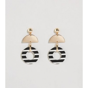 Black Stripe Resin and Metal Earrings