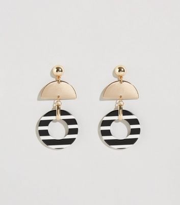 Black Stripe Resin and Metal Earrings