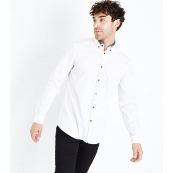 White Contrast Collar Long Sleeve Shirt