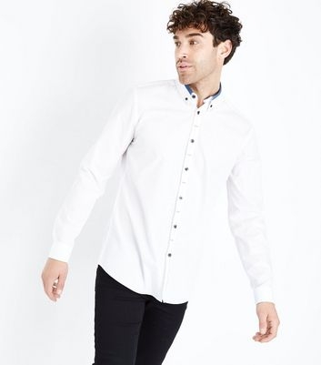 White Contrast Collar Long Sleeve Shirt