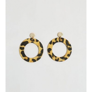 Mustard Leopard Print Disc Earrings