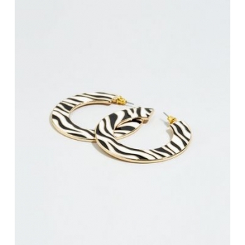 Black Wide Zebra Print Hoop Earrings