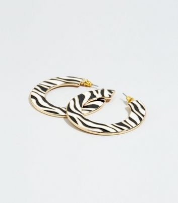 Black Wide Zebra Print Hoop Earrings