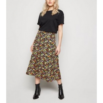 Petite Black Floral Midi Skirt