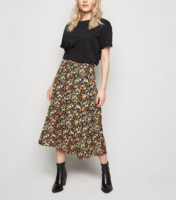 Petite Black Floral Midi Skirt