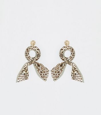 Brown Leopard Print Hoop Drop Earrings