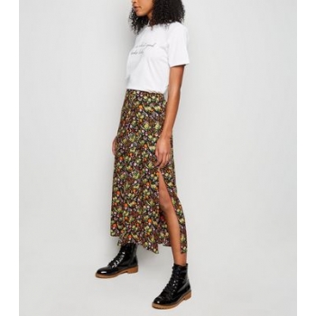 Tall Black Ditsy Floral Midi Skirt