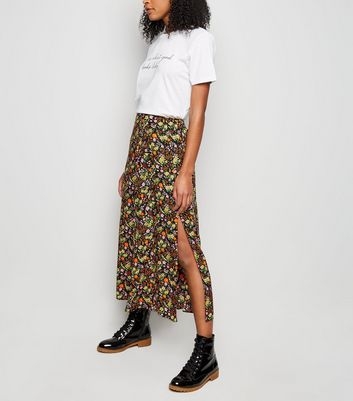 Tall Black Ditsy Floral Midi Skirt