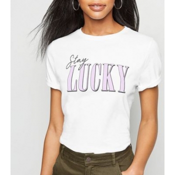 Tall White Stay Lucky Slogan T-Shirt