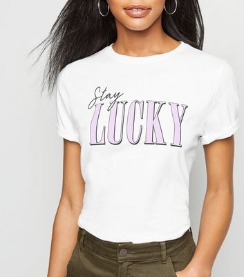 Tall White Stay Lucky Slogan T-Shirt