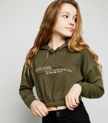 Girls Khaki New York City Slogan Hoodie