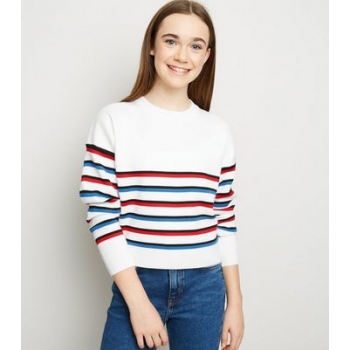 Girls Off White Multi Stripe Jumper