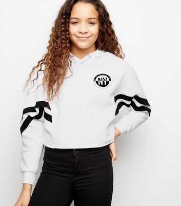 Girls White New York Slogan Hoodie