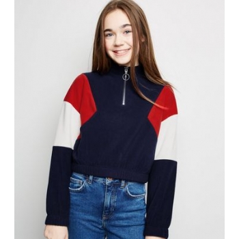 Girls Blue Colour Block Fleece Sweatshirt