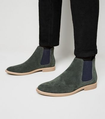 Dark Green Suedette Chelsea Boots