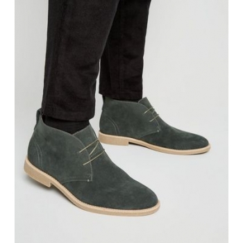 Dark Green Faux Suede Desert Boots