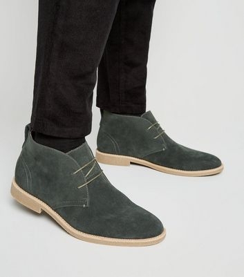 Dark Green Faux Suede Desert Boots