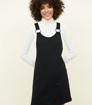 Black Round Buckle Pinafore Dress