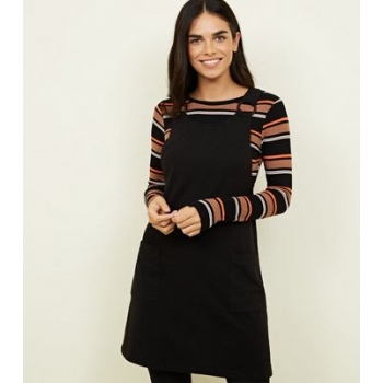 Black Crosshatch Round Buckle Pinafore Dress