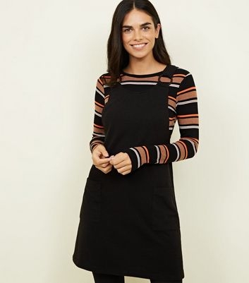 Black Crosshatch Round Buckle Pinafore Dress