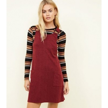 Burgundy Cross Hatch Round Buckle Pinafore Dress