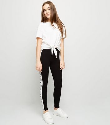 Girls Black USA Slogan Side Panel Leggings