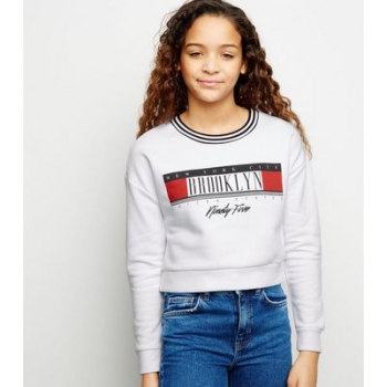 Girls White Brooklyn Slogan Boxy Sweatshirt