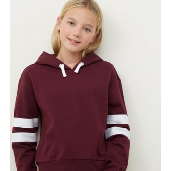 Girls Burgundy Stripe Sleeve Hoodie