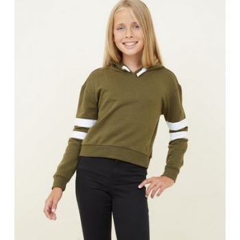 Girls Khaki Stripe Sleeve Hoodie