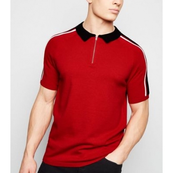 Red 1/2 Zip Fine Knit Polo Shirt