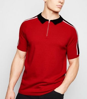 Red 1/2 Zip Fine Knit Polo Shirt