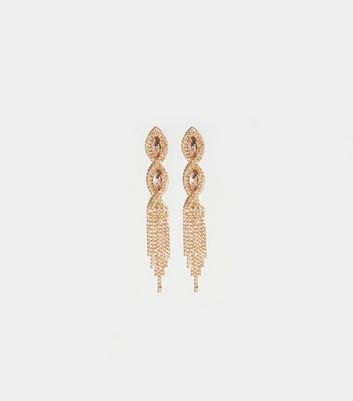 Tan Premium Gem Twist Chandelier Earrings