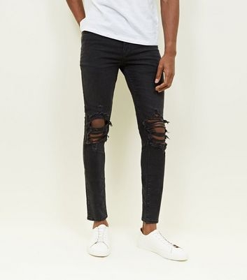 Black Washed Ripped Knee Skinny Jeans