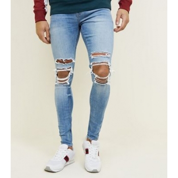 Pale Blue Ripped Knee Spray On Jeans