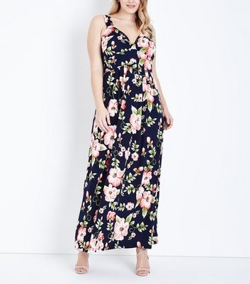 Mela Curves Blue Floral Print Maxi Dress